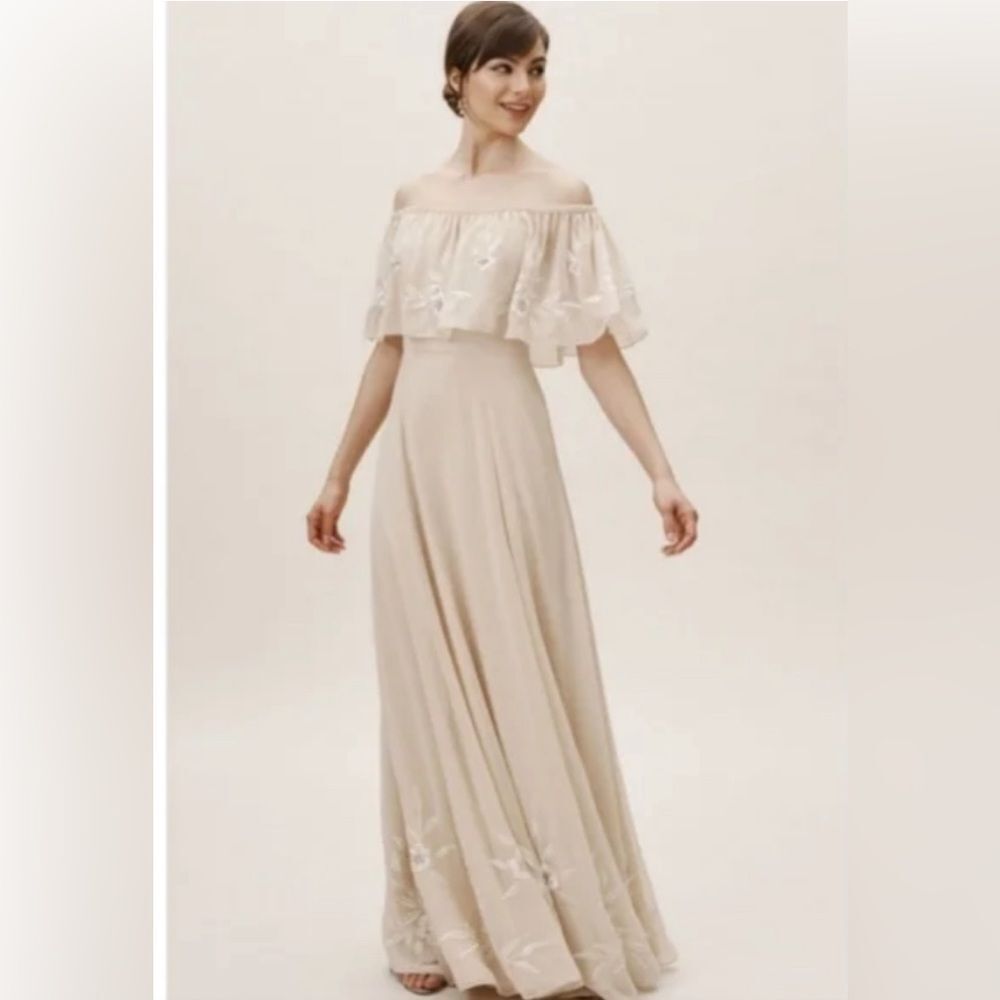 Brittany Dress from BHLDN with floral embroidery and delicate beading. - Picture 4 of 9